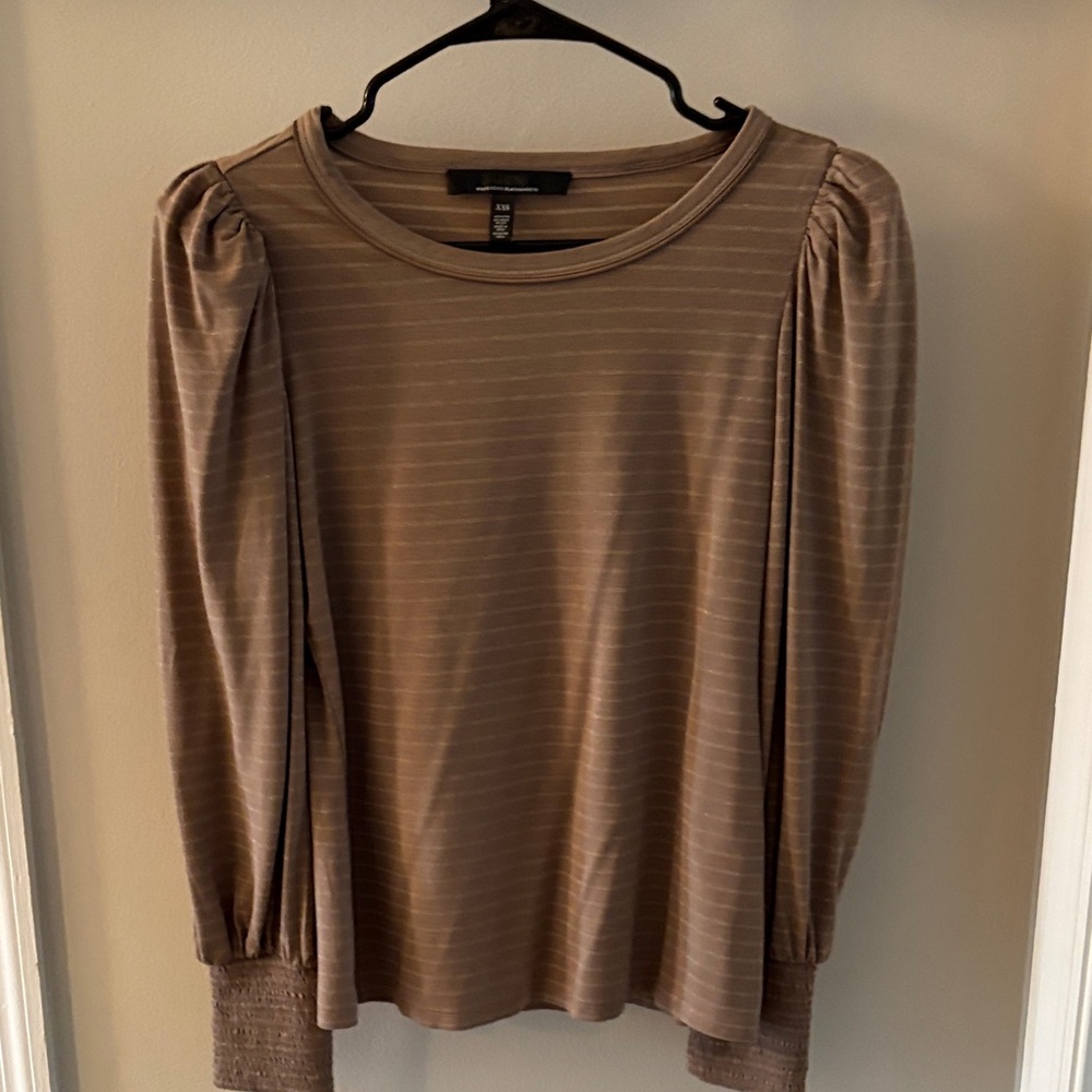 White House Black Market Taupe Striped Long Sleeve Top